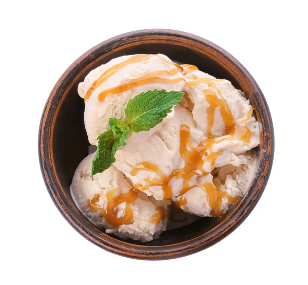 Bowl with caramel ice cream — Stock Photo, Image