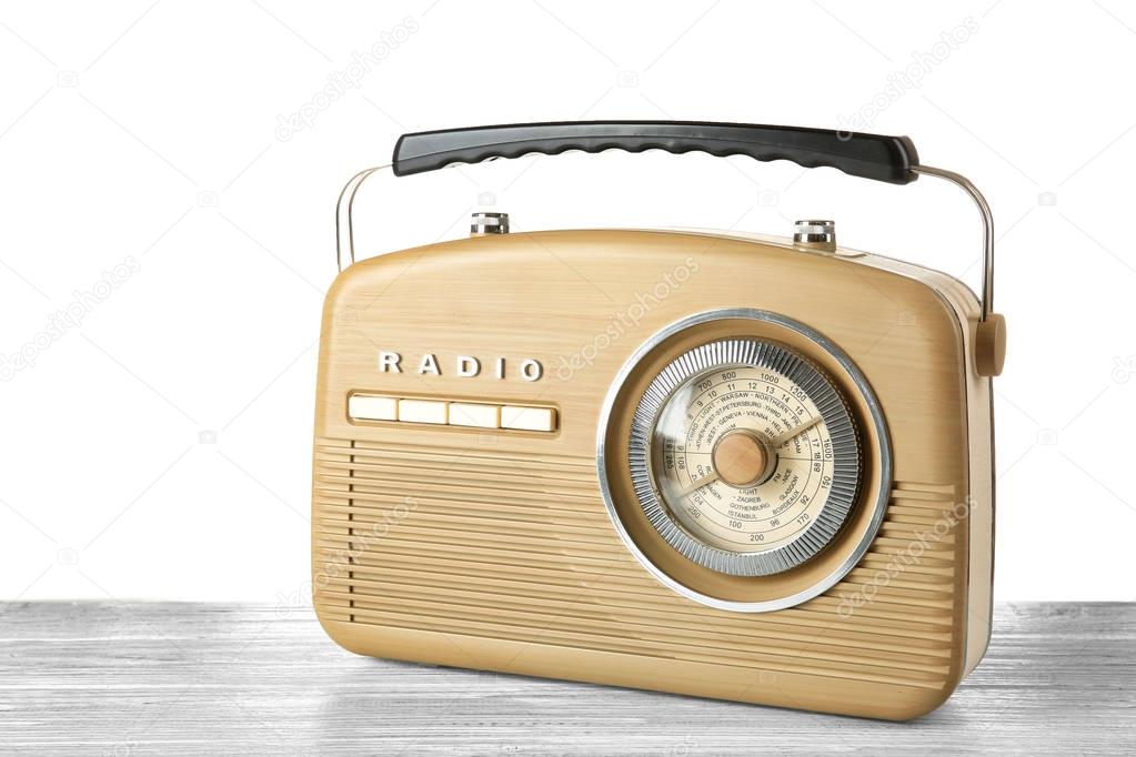 Retro radio on table 