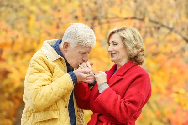 Älteres Ehepaar am Herbsttag im Park — Stockfoto