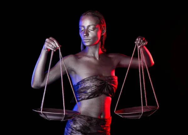 Young woman with bodyart as Libra — Stock Photo, Image