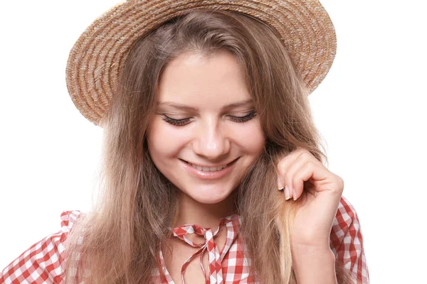 Joven hermosa mujer sobre fondo blanco — Foto de Stock