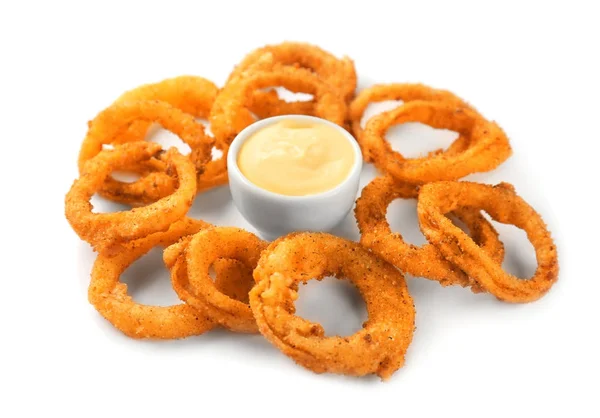 Fried onion rings with sauce — Stock Photo, Image