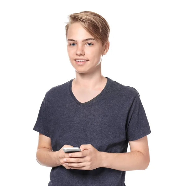 Menino adolescente com telefone celular — Fotografia de Stock