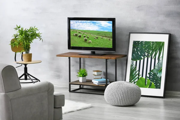 Interieur van woonkamer met tv — Stockfoto