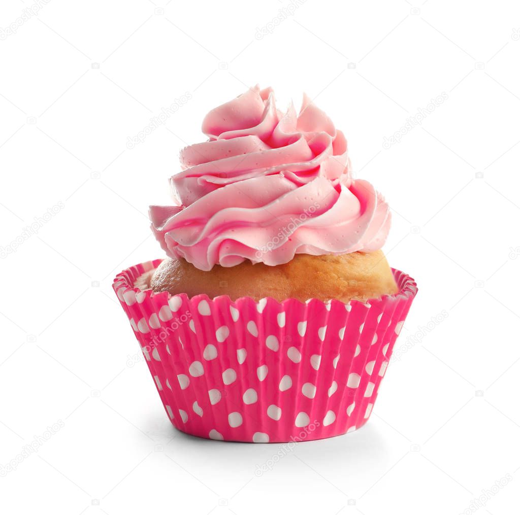 Yummy cupcake on white background