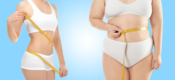 Vrouw voor en na het verlies van het gewicht — Stockfoto