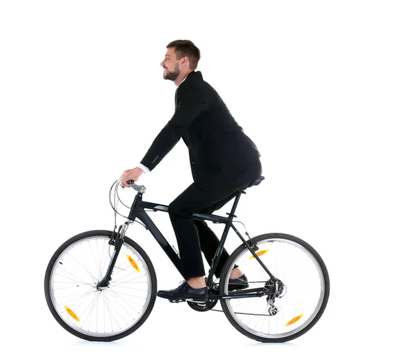 Schöner Geschäftsmann mit Fahrrad — Stockfoto