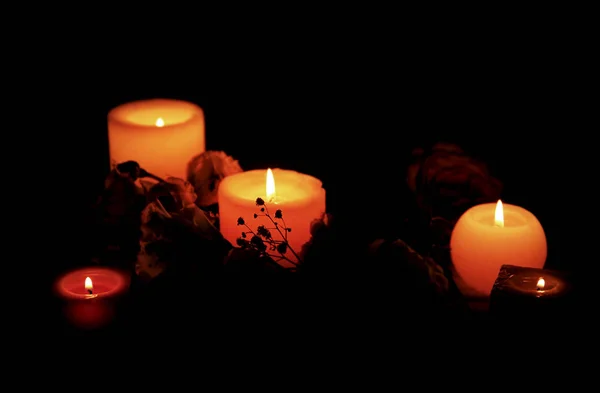 Burning candles on dark background — Stock Photo, Image