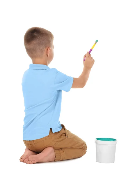 Little boy with brush painting — Stock Photo, Image