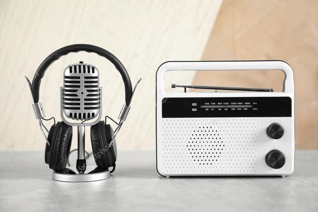 Retro radio, headphones and microphone 