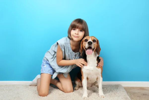 Köpek ile şirin kız — Stok fotoğraf