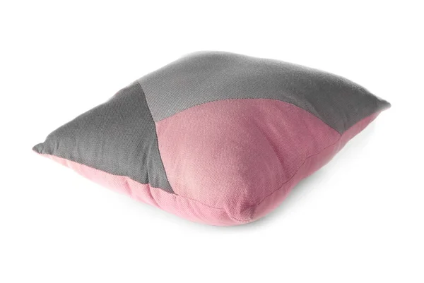 Soft pink and grey pillow, isolated on white — Stock Photo, Image