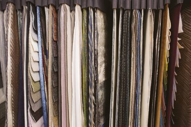 Kumaş örnekleri perdeler, closeup için ürün yelpazesine