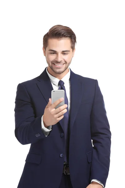 Homem de negócios usando telefone celular — Fotografia de Stock
