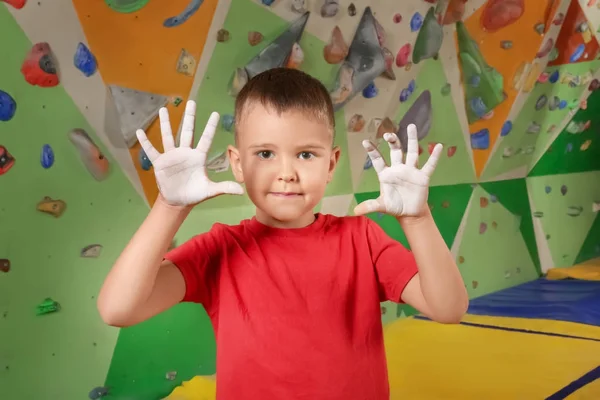 Adorable little boy in climbing gym — Stock Photo, Image