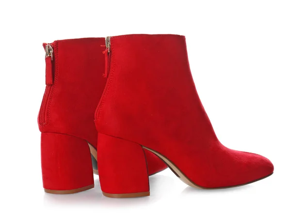 Par de botas femeninas rojas sobre fondo — Foto de Stock
