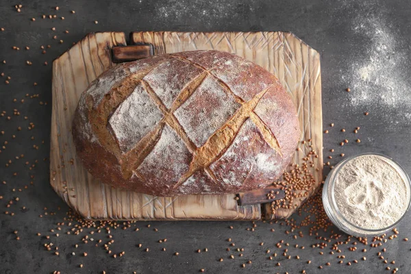 Fresh buckwheat bread and jar