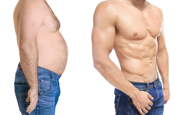 Overweight man before and after weight loss — Stock Photo, Image