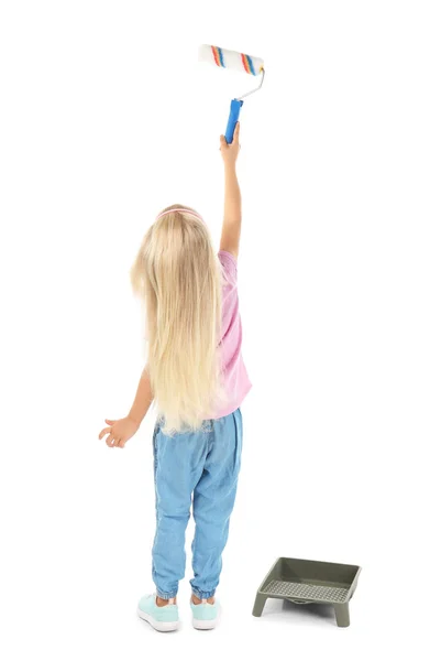 Little girl with paint roller — Stock Photo, Image