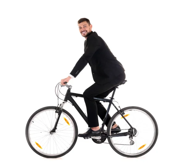 Bonito homem de negócios andar de bicicleta — Fotografia de Stock