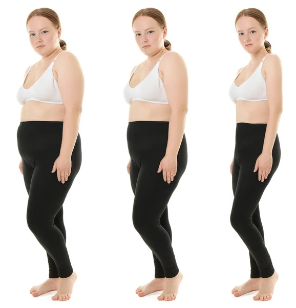 Vrouw voor en na het verlies van het gewicht — Stockfoto