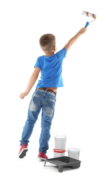 Cute little boy with paint roller — Stock Photo, Image
