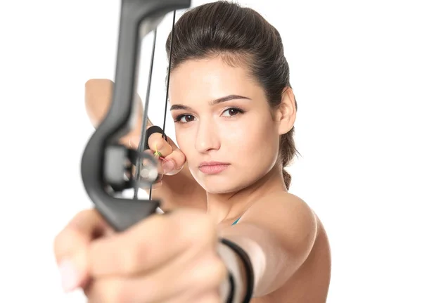 Young woman practicing archery — Stock Photo, Image