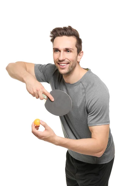 Joven con raqueta de tenis y pelota —  Fotos de Stock