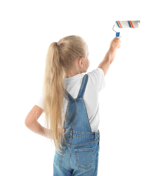 Little girl with paint roller — Stock Photo, Image