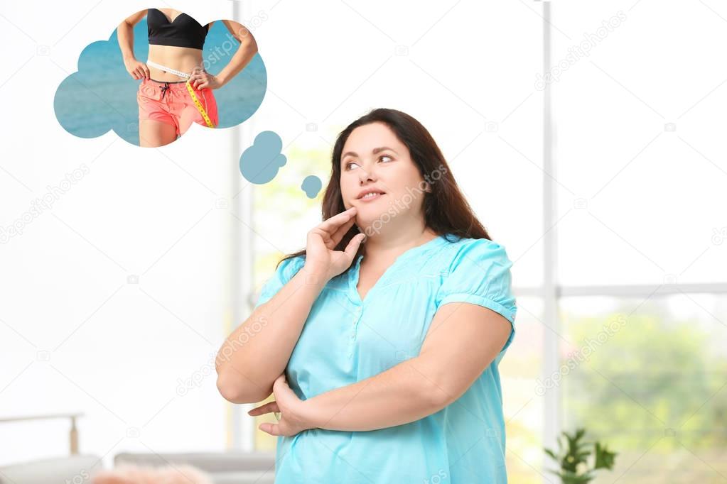 Overweight woman dreaming about slim body