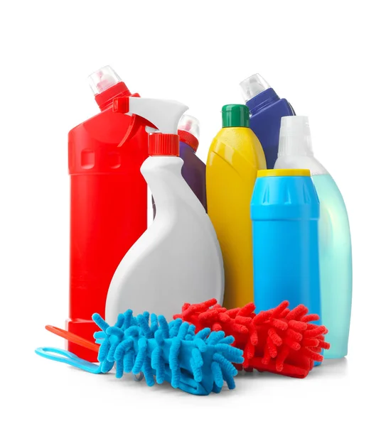 Cleaning supplies on white background — Stock Photo, Image