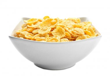 Mısır gevreği beyaz arka plan üzerinde ile kase