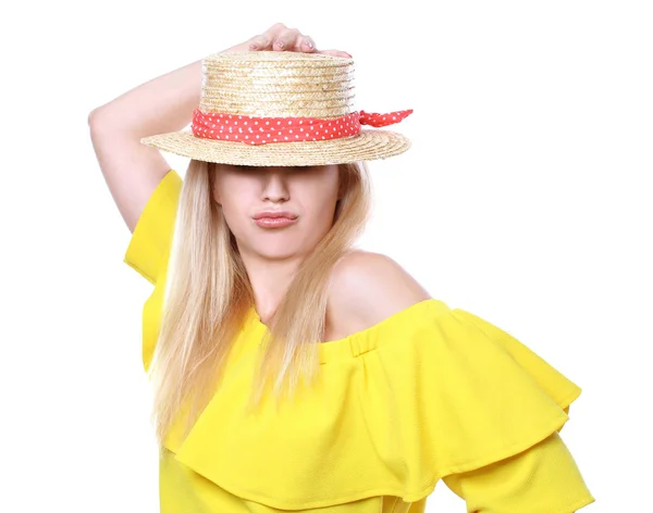 Beautiful funny woman in hat — Stock Photo, Image