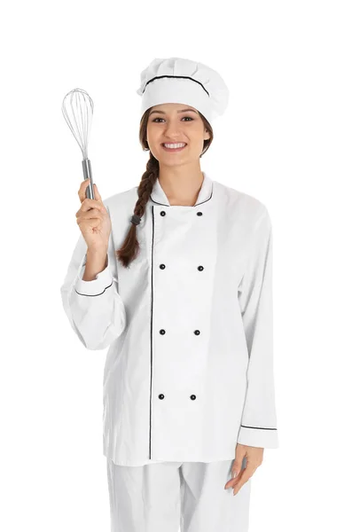 Chef femenino con batidor — Foto de Stock