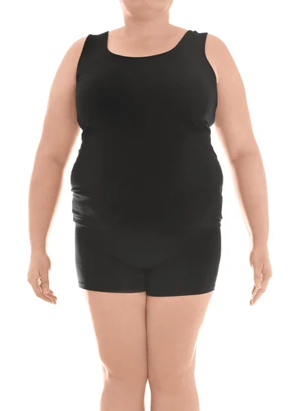 Mujer con sobrepeso en ropa interior — Foto de Stock