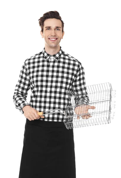 Homem com churrasqueira grill cesta — Fotografia de Stock