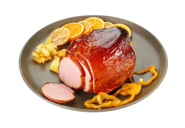 Plate with traditional honey baked ham — Stock Photo, Image