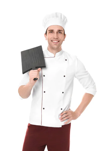Chef masculino com placa de corte — Fotografia de Stock