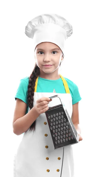 Cute girl in chef hat with grater — Stock Photo, Image