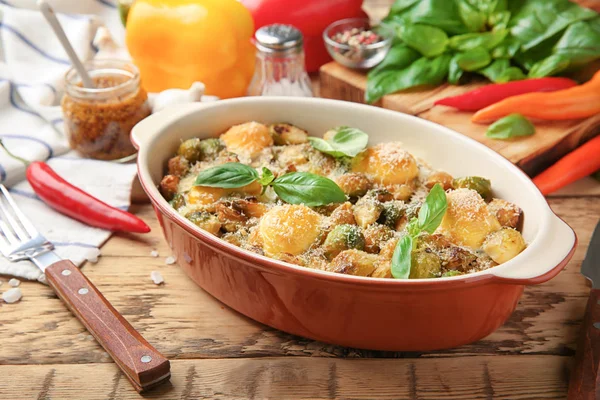 Tasty casserole with brussels sprouts — Stock Photo, Image