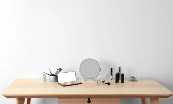 Cosmetic set with mirror on dressing table