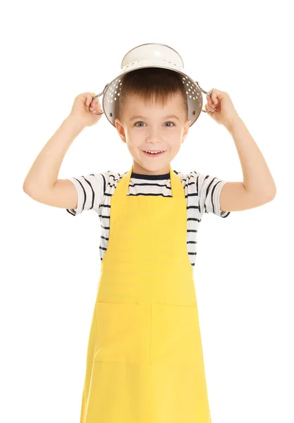 Sevimli çocuk giyen kevgir — Stok fotoğraf