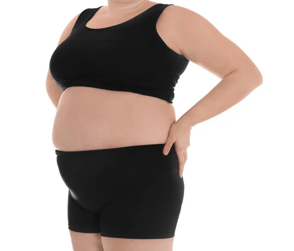 Übergewichtige Frau in Unterwäsche — Stockfoto