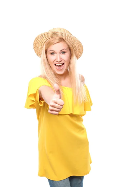 Young beautiful woman in hat — Stock Photo, Image