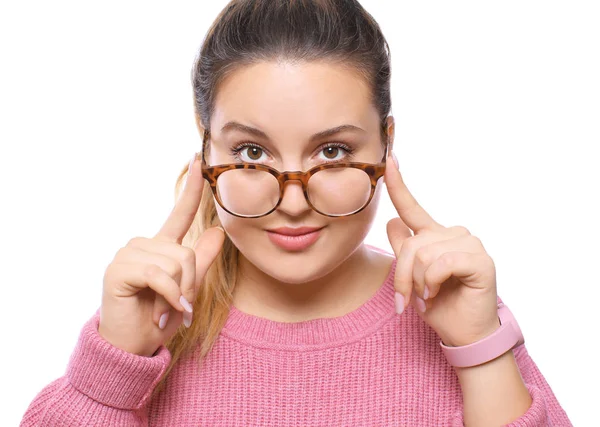 Mujer atractiva joven con gafas graduadas — Foto de Stock