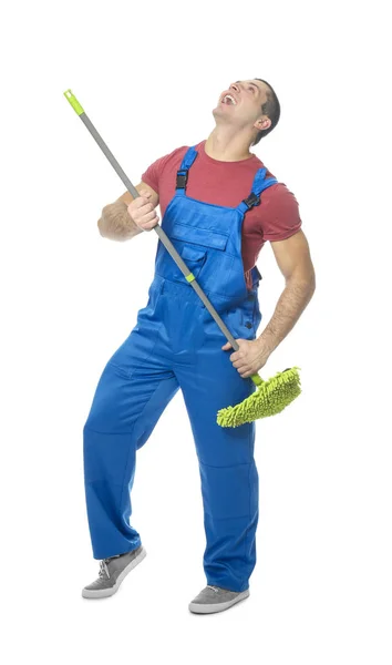 Young man with mop — Stock Photo, Image