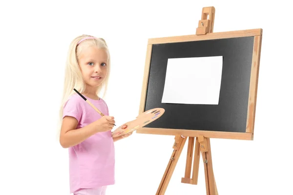 Cute little girl with palette — Stock Photo, Image