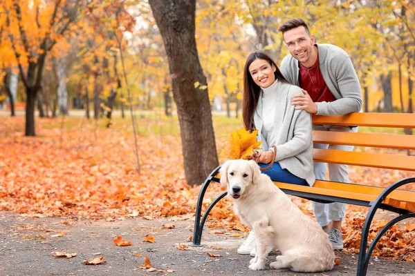 Echtpaar met hond in park — Stockfoto