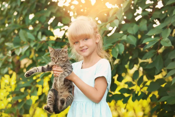 Little girl with adorable cat — Stock Photo, Image