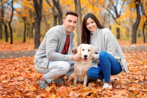 Echtpaar met hond in park — Stockfoto